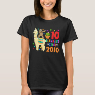 Sloth Riding Llama 10Th Birthday Girl Kids 10 Year T-Shirt
