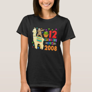 Sloth Riding Llama 12Th Birthday Girl Kids 12 Year T-Shirt