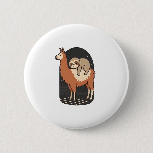 Sloth Riding Llama 6 Cm Round Badge (Front)