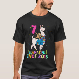 Sloth Riding Llama Awesome 7 Years Old 7th Birthda T-Shirt