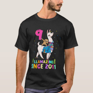 Sloth Riding Llama Awesome 9 Years Old 9th Birthda T-Shirt