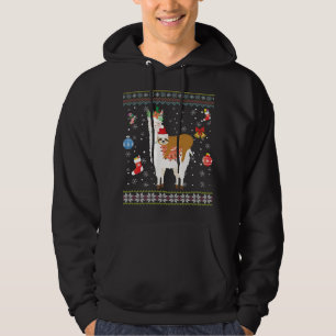 Sloth Riding Llama Christmas Scarf Santa Hat Ugly Hoodie