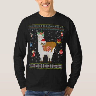 Sloth Riding Llama Christmas Scarf Santa Hat Ugly T-Shirt