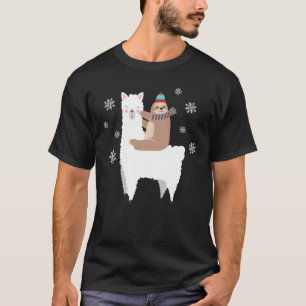 Sloth Riding Llama Funny Christmas Scarf Santa Hat T-Shirt