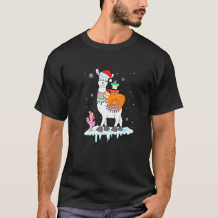 Sloth Riding Llama Funny Santa Hat Christmas Pajam T-Shirt