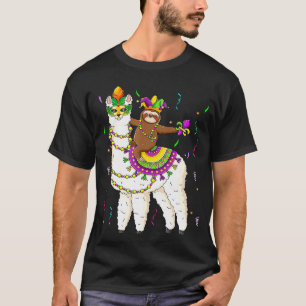 Sloth Riding Llama Mardi Gras Carnival Mens Women T-Shirt