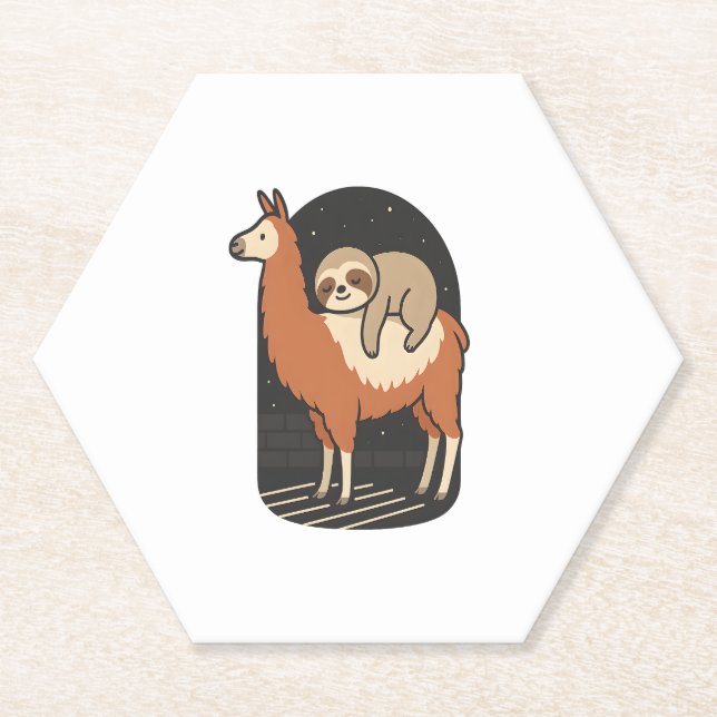 Sloth Riding Llama Paper Coaster (Front)