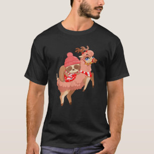 Sloth Riding Llama Reindeer Christmas Pajama Anima T-Shirt