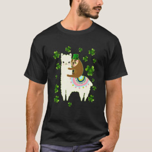 Sloth Riding Llama Shamrock Leprechaun Hat St Patr T-Shirt
