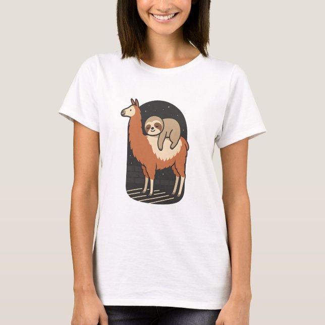 Sloth Riding Llama T-Shirt (Front)