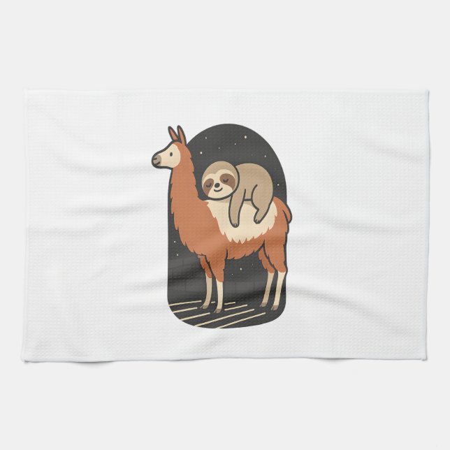 Sloth Riding Llama Tea Towel (Horizontal)