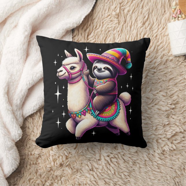 Sloth Riding On Llama Cute Animals Kids Boys Girls Cushion (Blanket)