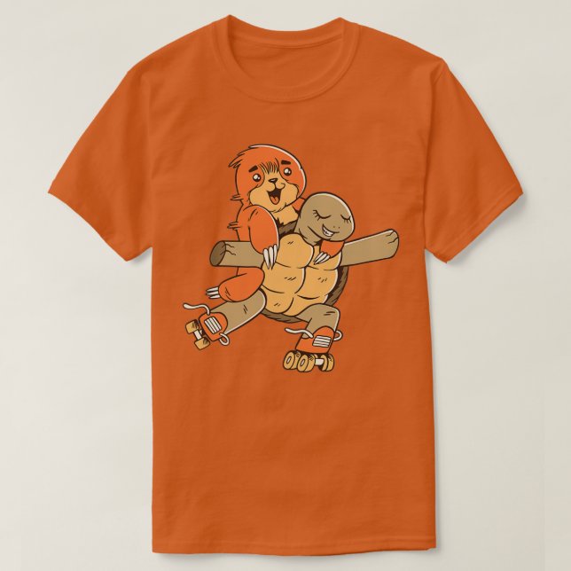 Sloth Riding On Turtle Skater Roller Skating T-Shirt (Design Front)