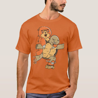 Sloth Riding On Turtle Skater Roller Skating T-Shirt