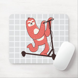 Sloth Riding Scooter Grid Mouse Pad