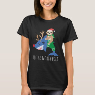 Sloth Riding Shark Reindeer  Cool Boy Christmas T-Shirt