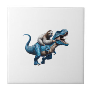 Sloth Riding T-Rex Dinosaur Lover T-Shirt Ceramic Tile