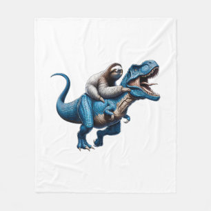 Sloth Riding T-Rex Dinosaur Lover T-Shirt Fleece Blanket