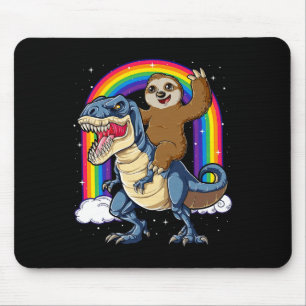 Sloth Riding T-rex Dinosaur Rainbow Funny Animals Mouse Pad
