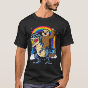 Sloth Riding T-rex Dinosaur Rainbow Funny Animals T-Shirt