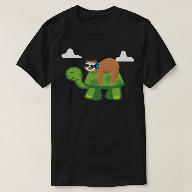 Sloth Riding Turtle Lazy Sloth Gift T-Shirt (Design Front)