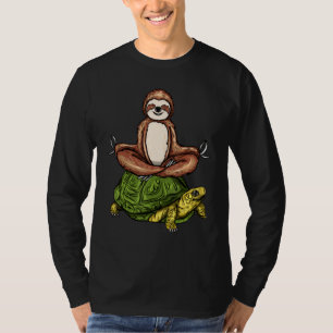 Sloth Riding Turtle Meditation Slow Down Namaste Y T-Shirt