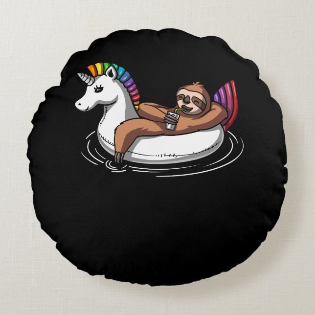 Sloth Riding Unicorn Float Pool Party Round Cushion (Front)