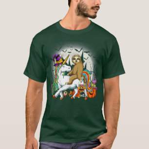 Sloth Riding Witch Unicorn Halloween Costume DayGi T-Shirt