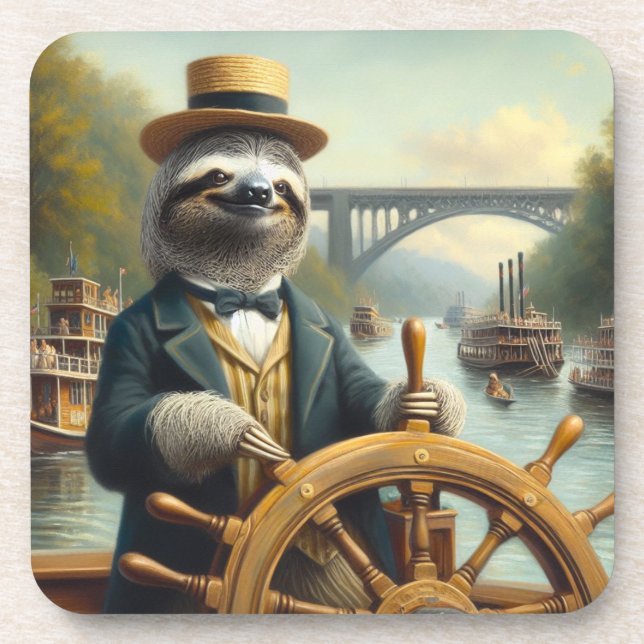 Sloth Riverboat Captain Coaster (Front)