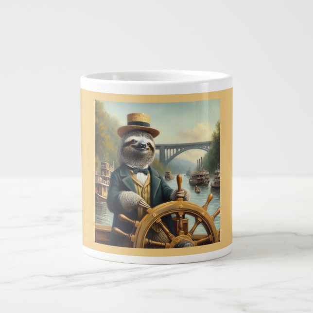 Sloth Riverboat Captain Large Coffee Mug (Front)