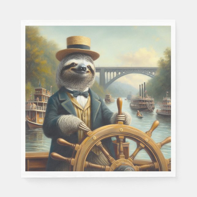 Sloth Riverboat Captain Napkin (Front)