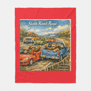 Sloth Road Rage – Rockwell‑Inspired Watercolor Car Fleece Blanket