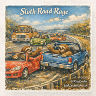 Sloth Road Rage – Rockwell‑Inspired Watercolor Car Glass Coaster