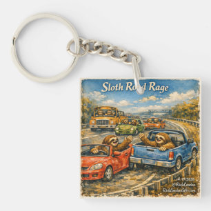 Sloth Road Rage – Rockwell‑Inspired Watercolor Car Key Ring