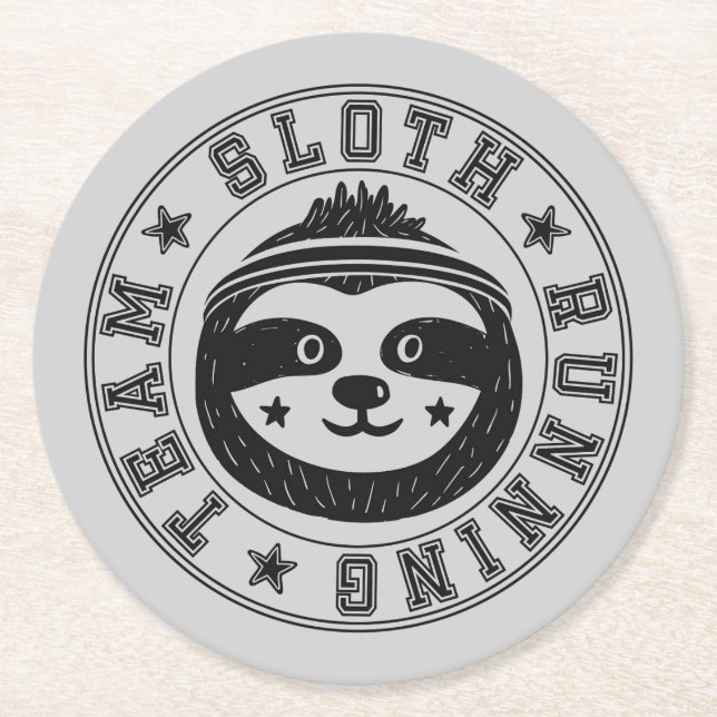 Sloth Running Team Round Paper Coaster (Front)