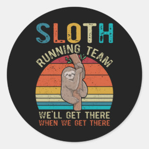 Sloth Running Team Vintage Retro Sunset Classic Round Sticker