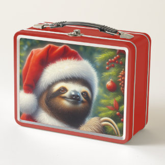 Sloth Santa Claus Metal Lunch Box