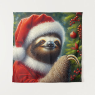 Sloth Santa Claus Tapestry