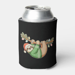 Sloth Santa Hat Christmas Xmas Holiday Family Can Cooler