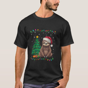 Sloth Santa Hat Men Women Kids Christmas Tree Ligh T-Shirt