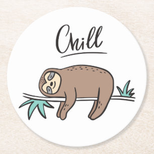 Sloth Says Chill Round Paper Coaster