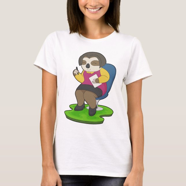 Sloth Secretary Paper Office T-Shirt (Front)