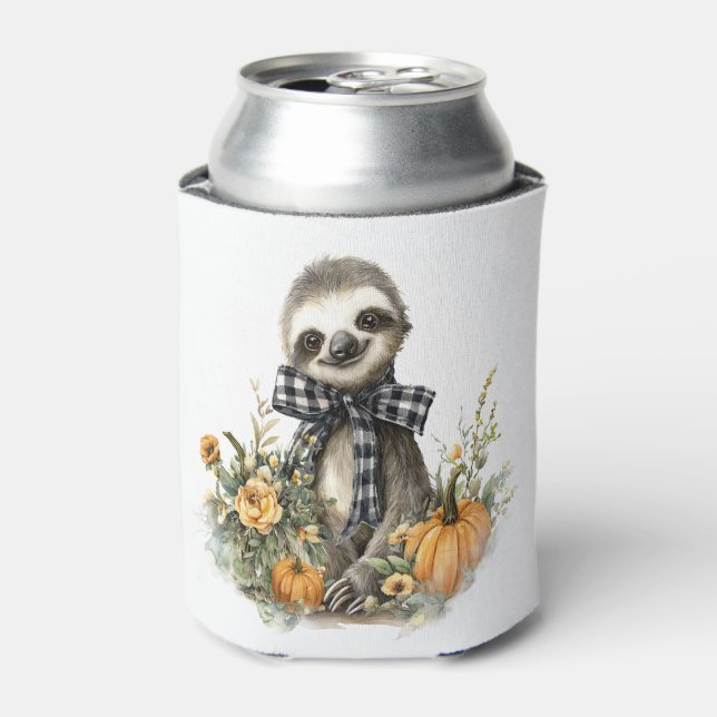 Sloth Shirt Animals Autumn Pumpkin Can Cooler (Can Front)
