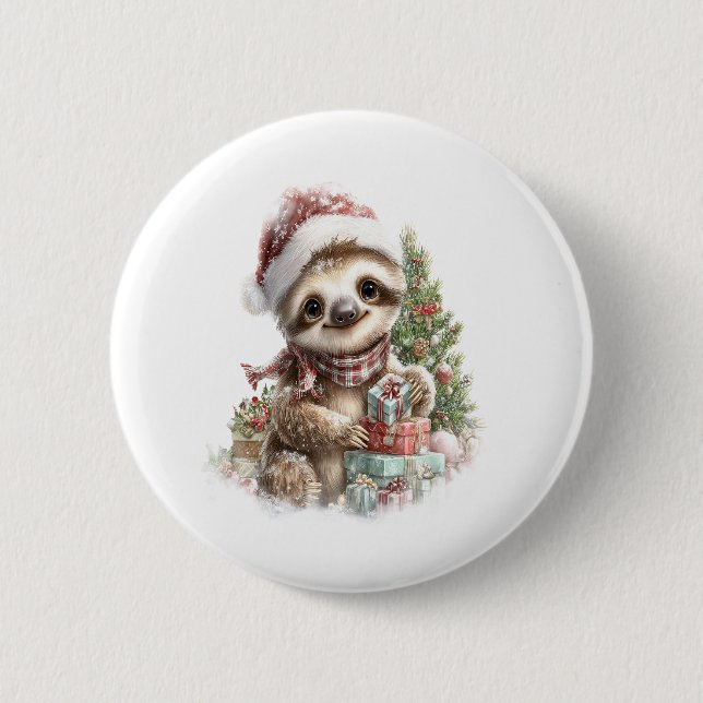 Sloth Shirt Christmas Santa Hat 6 Cm Round Badge (Front)