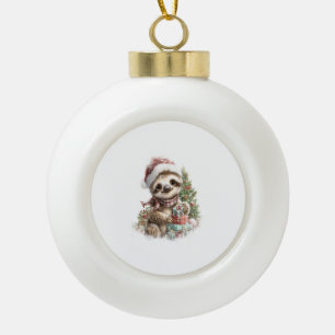 Sloth Shirt Christmas Santa Hat Ceramic Ball Christmas Ornament