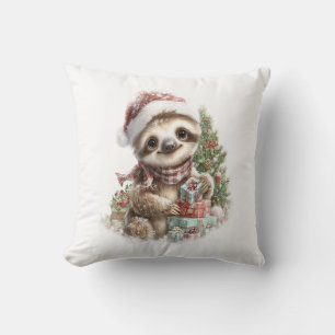 Sloth Shirt Christmas Santa Hat Cushion