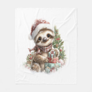 Sloth Shirt Christmas Santa Hat Fleece Blanket