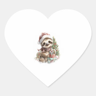Sloth Shirt Christmas Santa Hat Heart Sticker