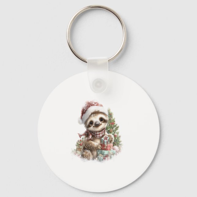Sloth Shirt Christmas Santa Hat Key Ring (Front)