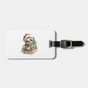 Sloth Shirt Christmas Santa Hat Luggage Tag